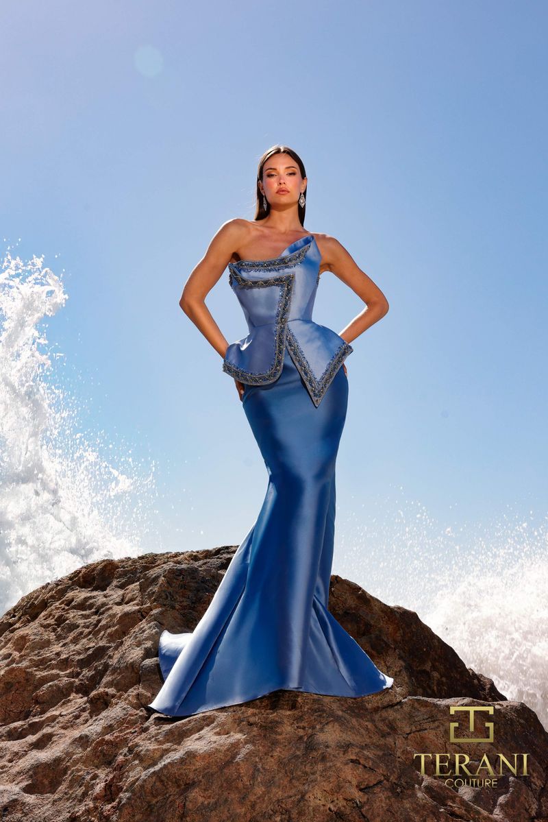 Cobalt Structured Peplum Gown