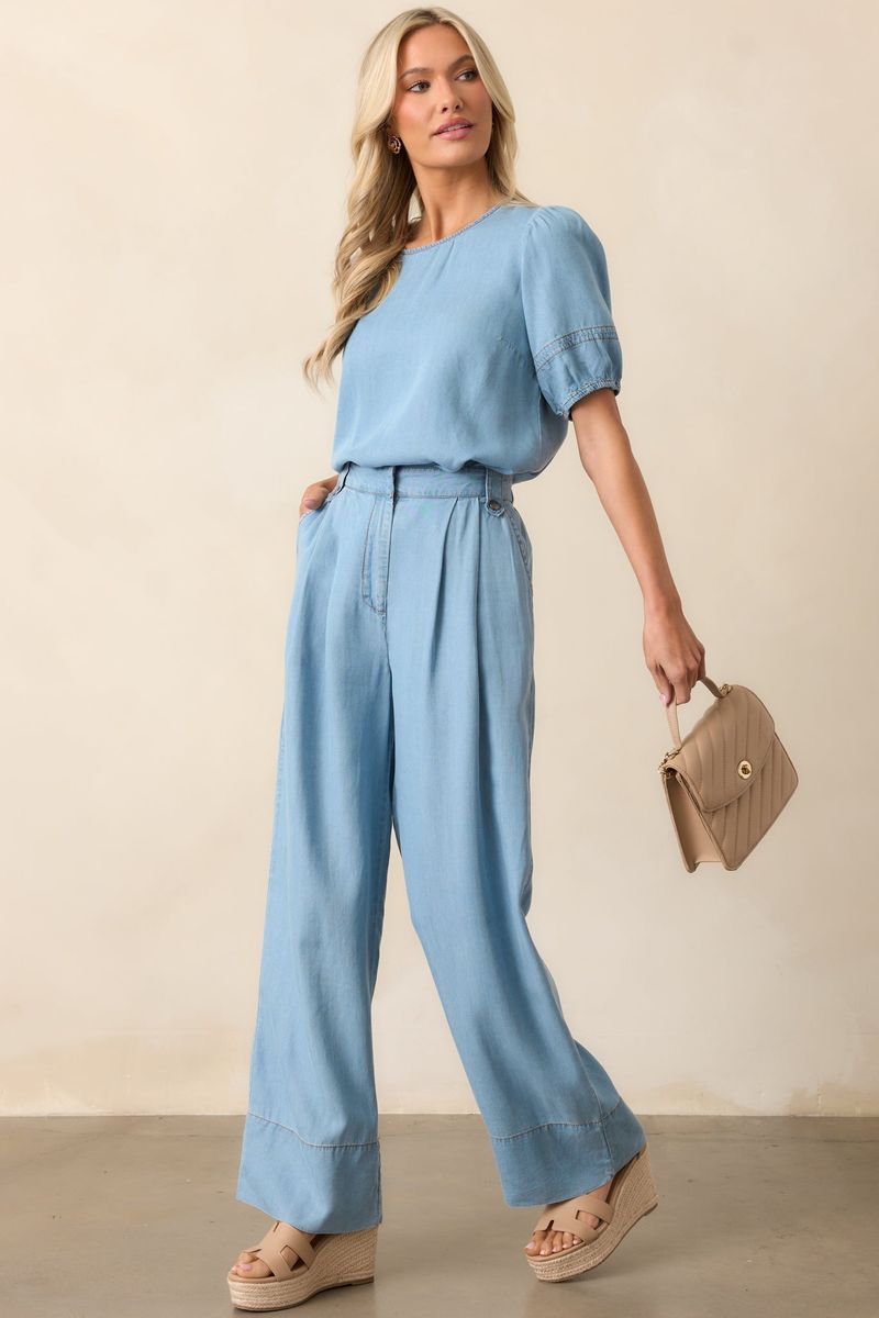 Wrap-Style Chambray Trousers