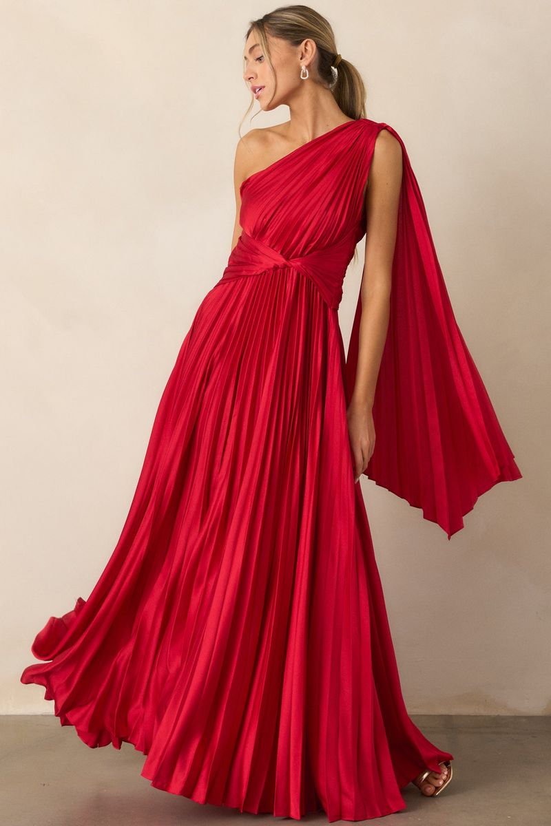 Vermillion Pleated Maxi Dress