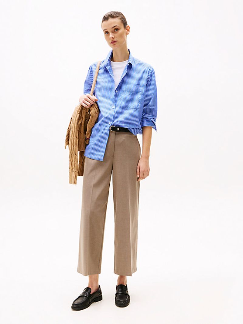 Linen-Polyester Cropped Trousers