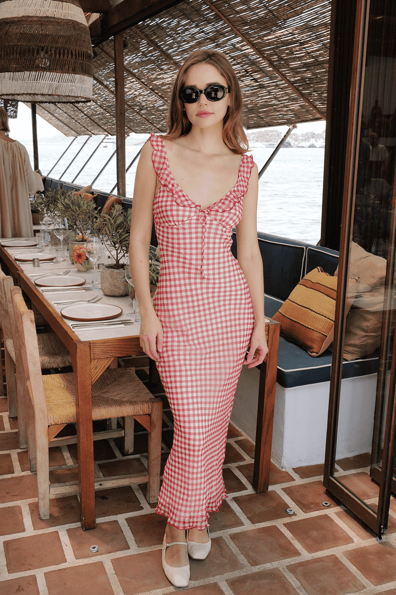 Gingham Dress & Leather Sandals