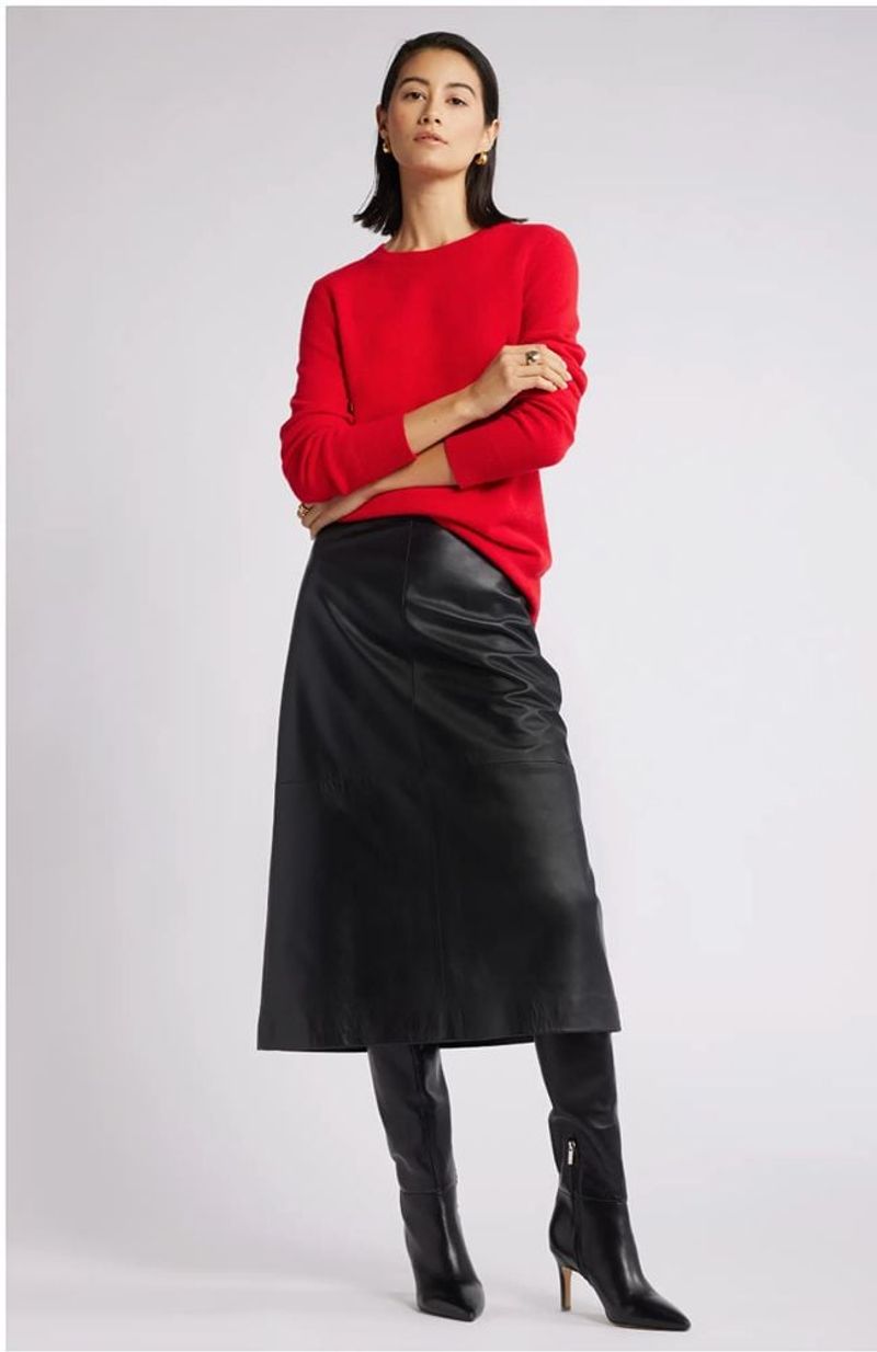 Pencil Skirt + Relaxed Sweater + Bold Scarf