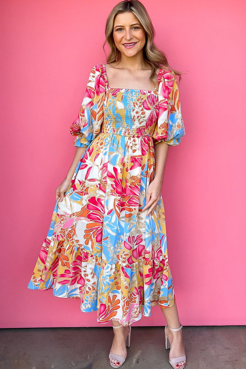 Smocked Bodice Floral Maxi