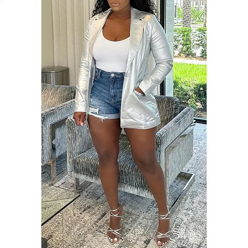 Denim Shorts with a Metallic Jacket