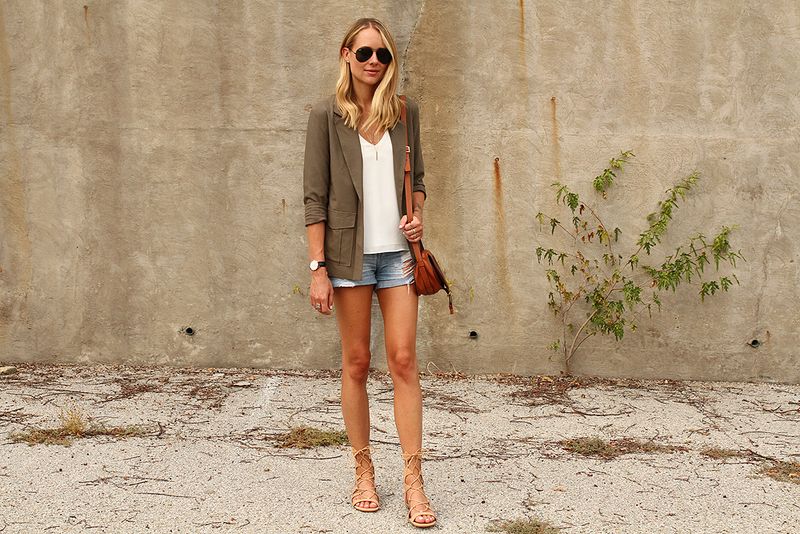 Denim Shorts with a Military Jacket
