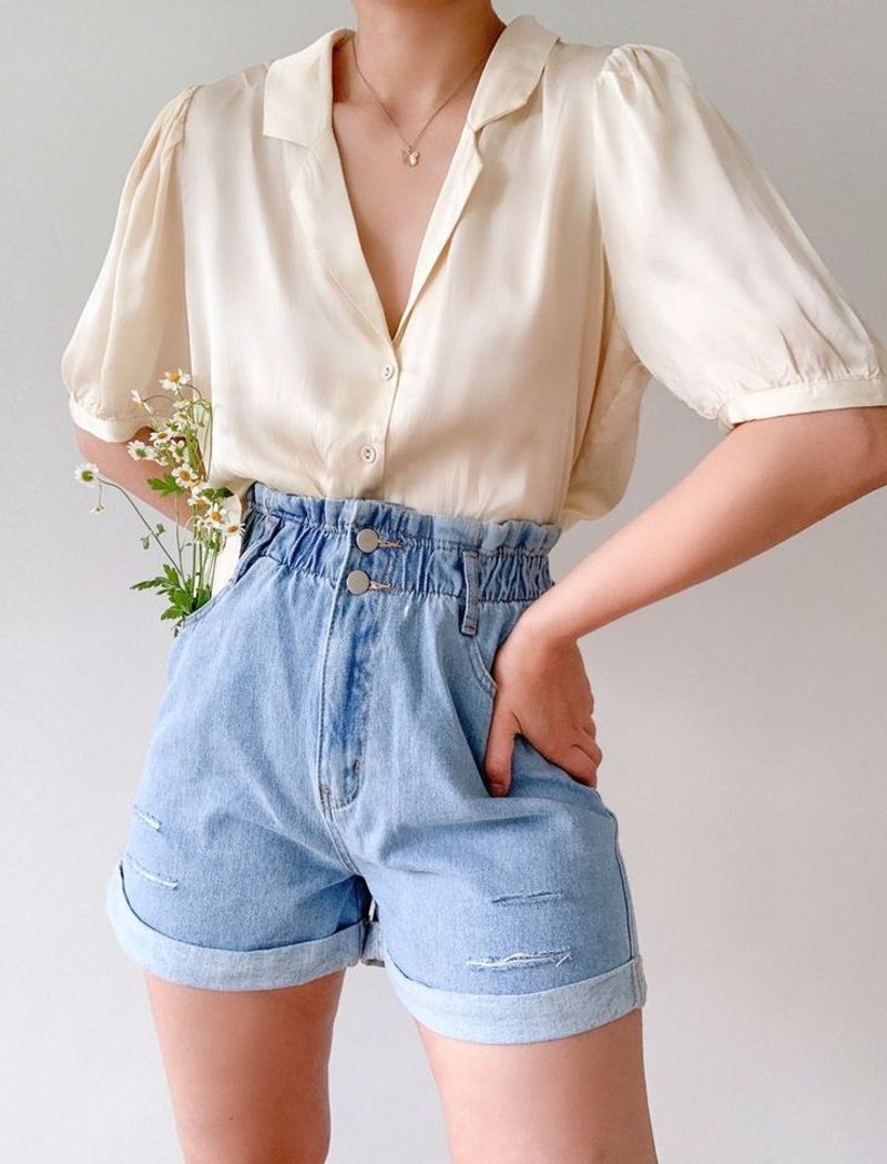 Denim Shorts and a Silk Blouse