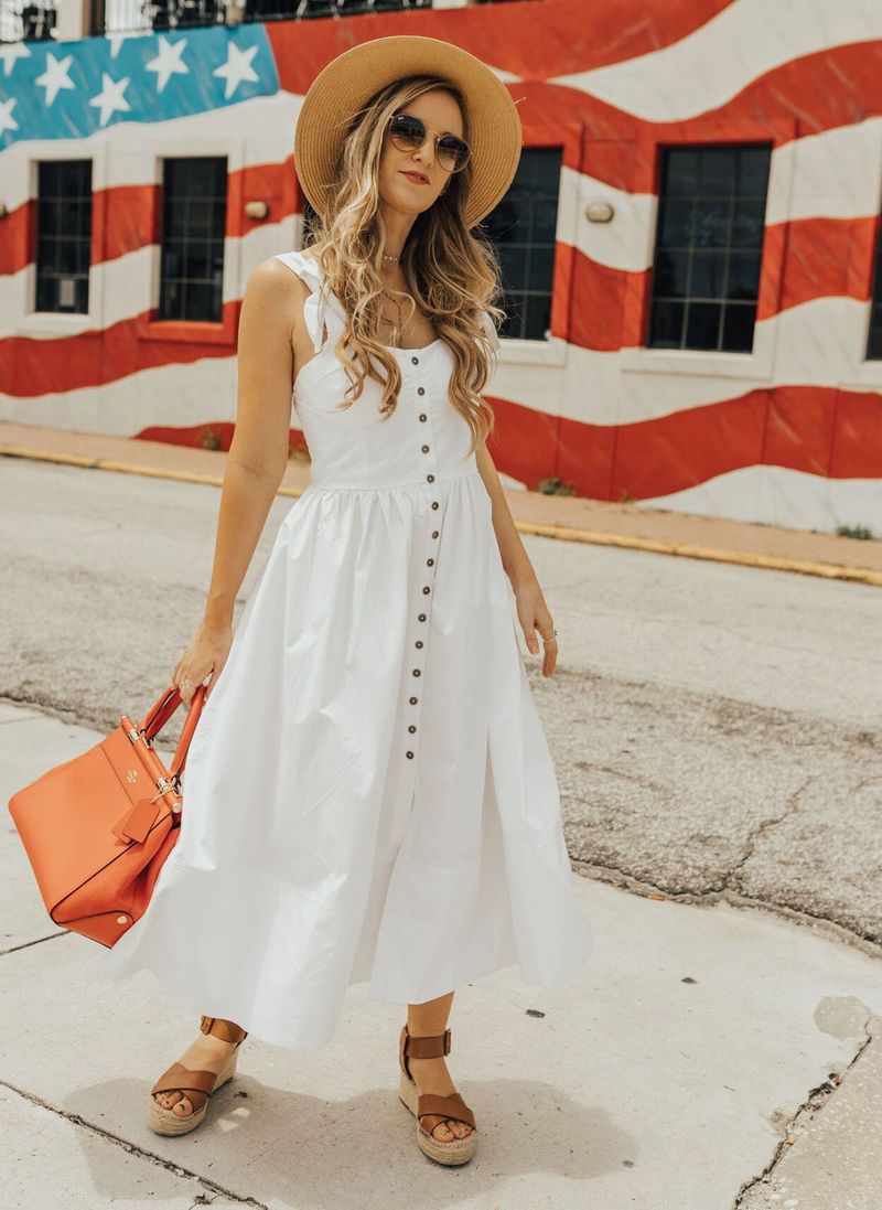 White Eyelet Sundress with Blue Cardigan