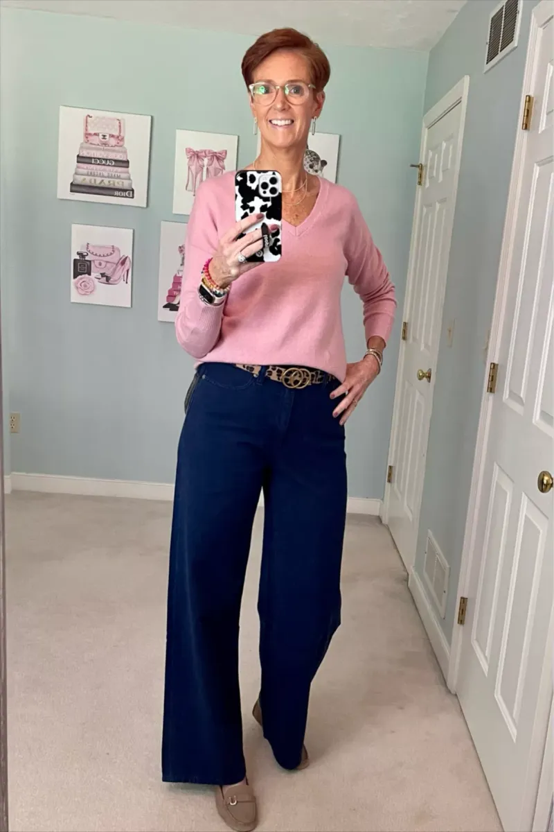 Wide-Leg Jeans with Knit Sweater