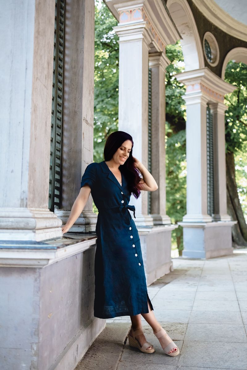 Button-Front Midi Dress