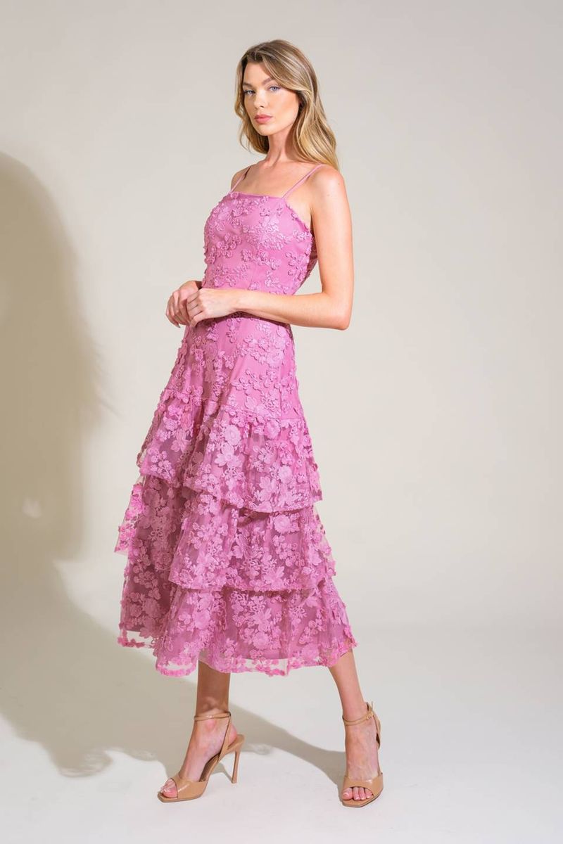 Tiered Midi Dress with Statement Earrings