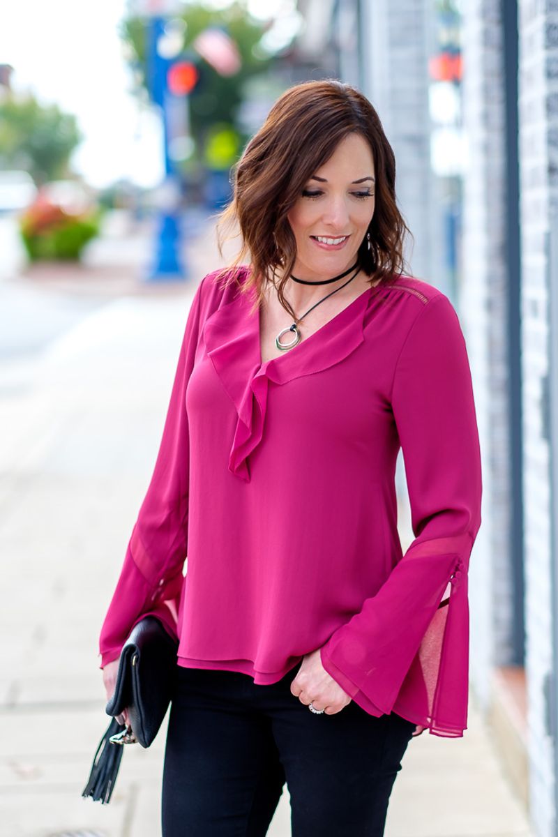 Dramatic Sleeve Blouse & Slim Pants