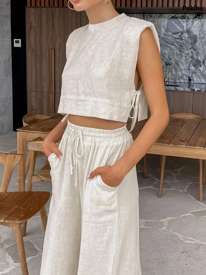 Cropped Linen Pants + Tie-Front Top