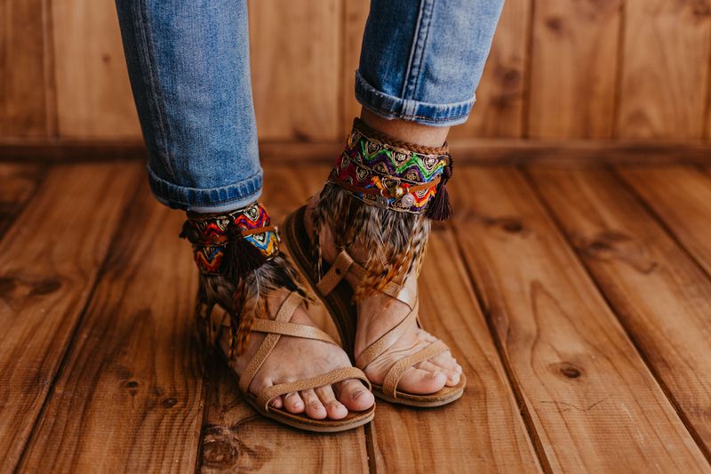 Feather-Accented Ankle Wraps