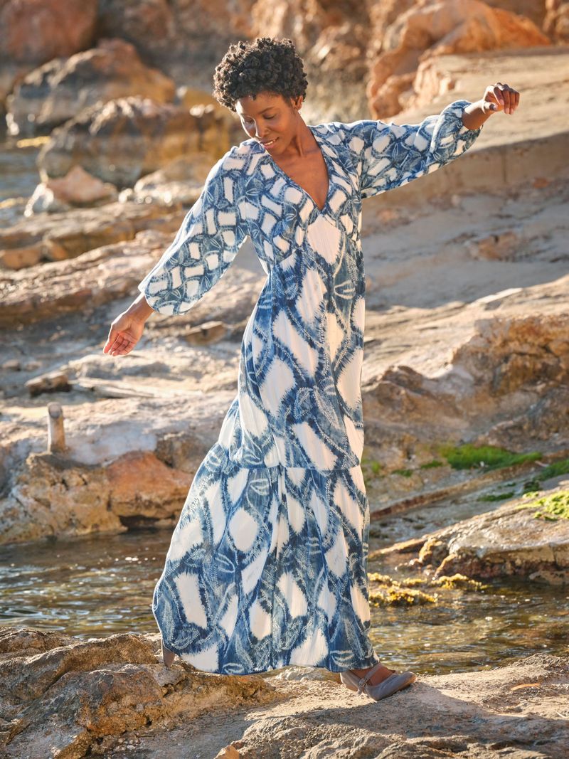 Flutter-Sleeve Midi With Lebanese Geometric Tiles