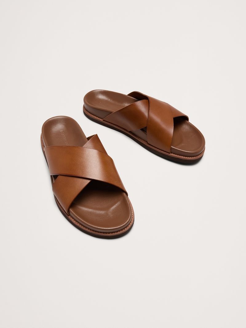 Criss-Cross Leather Slides
