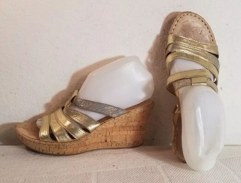 Cork-Bottomed Wedges With Thin Leather Straps