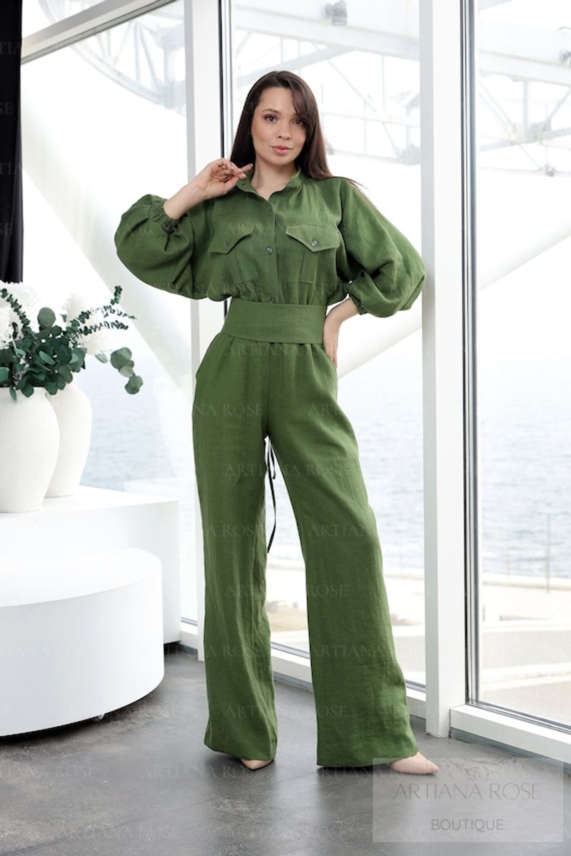 Balloon-Leg Linen Jumpsuits