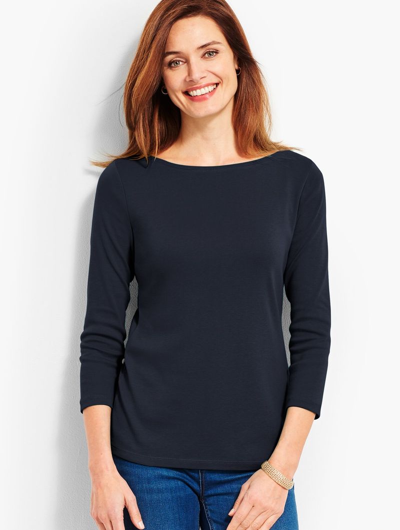 Three-Quarter Sleeve Boatneck Top