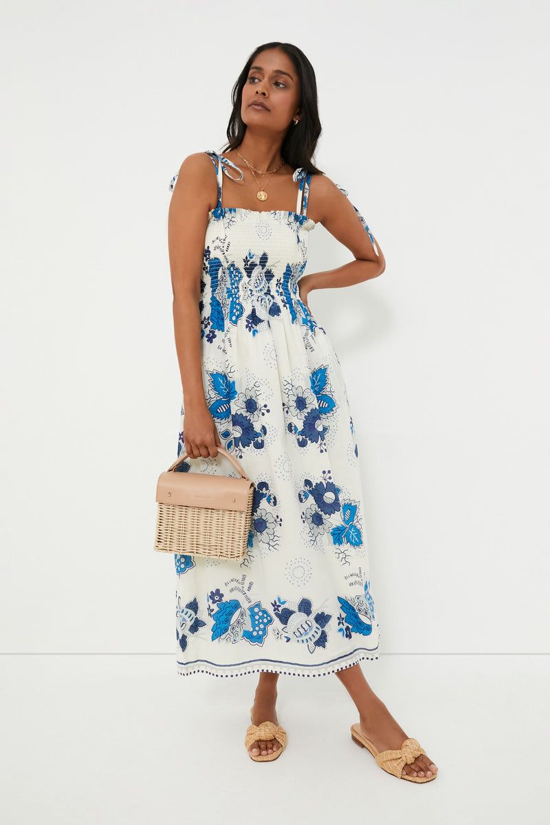 Smocked Bodice Dress With Catalonian Tile Print