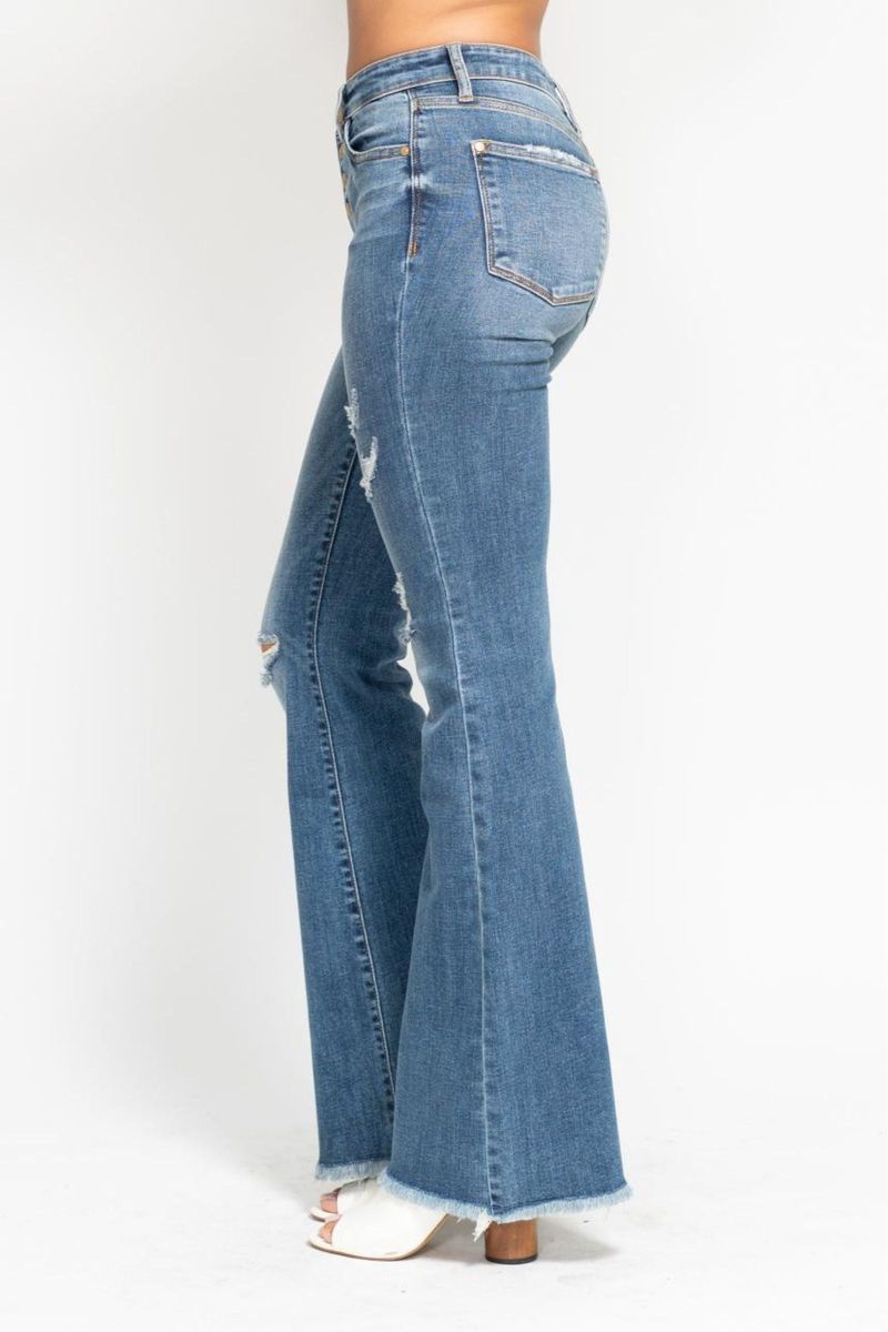 Flared Denim with Frayed Hems