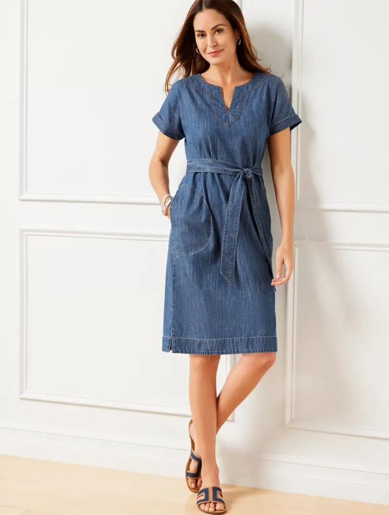 Denim Shirt Dress With Tie Waist