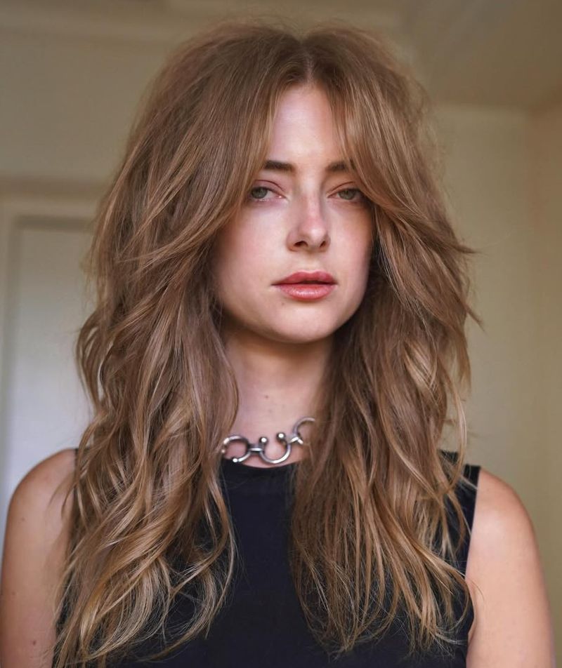 Long Layered Bangs for Rectangle Faces