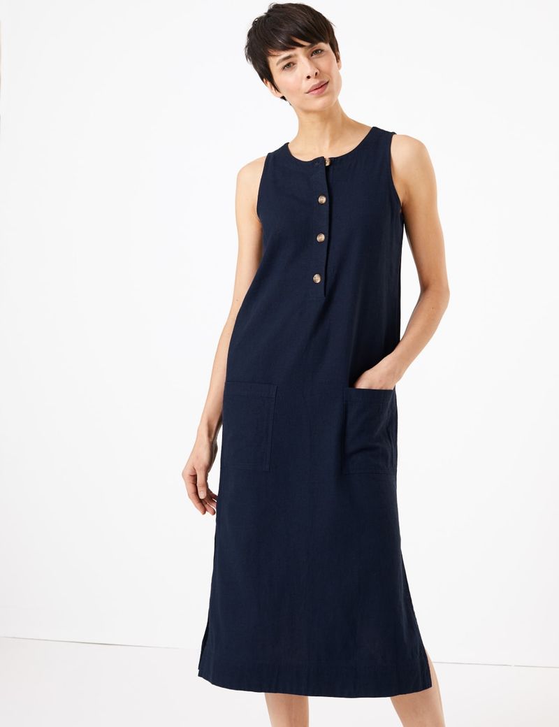 Diagonal Seam Linen Shift Dresses