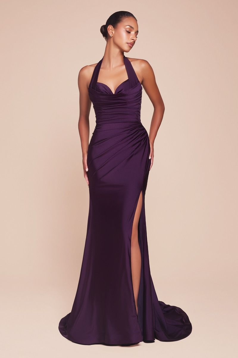 Aubergine Crepe Column Dress