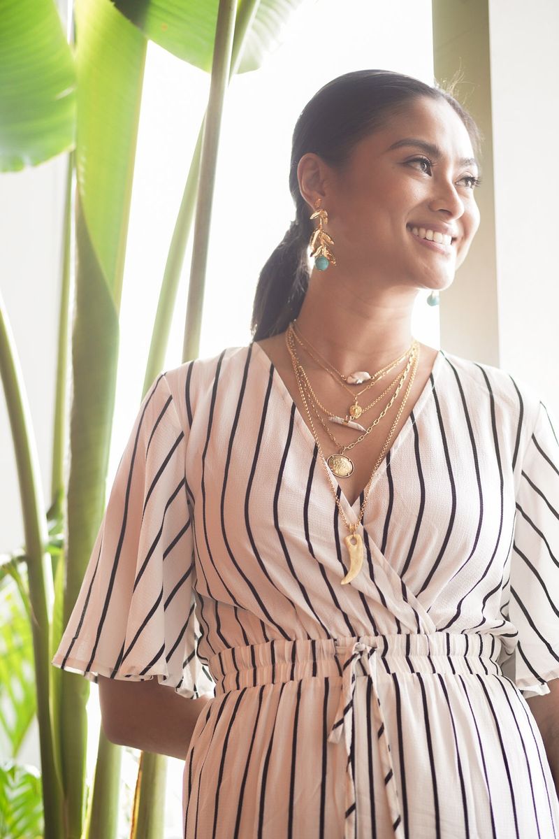Wrap Dress & Layered Necklaces