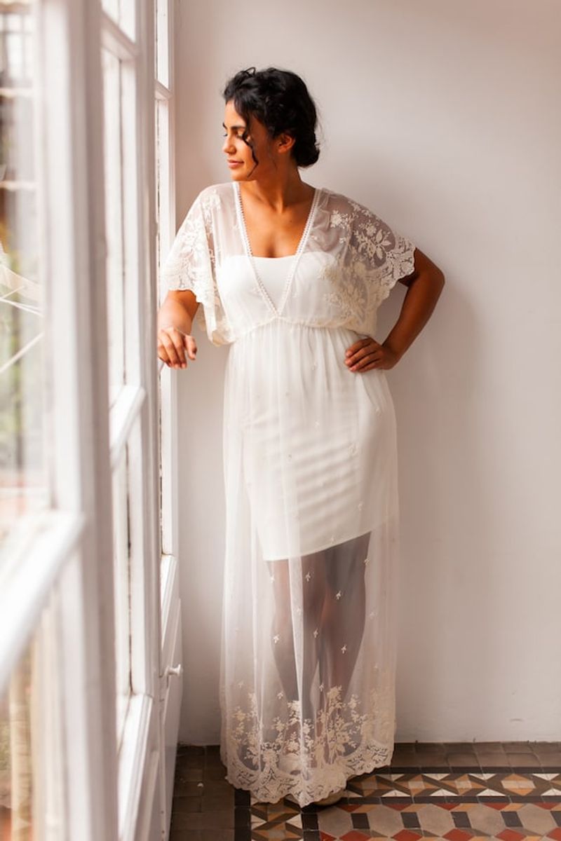 Fit-and-Flare Dress with Sheer Overlay