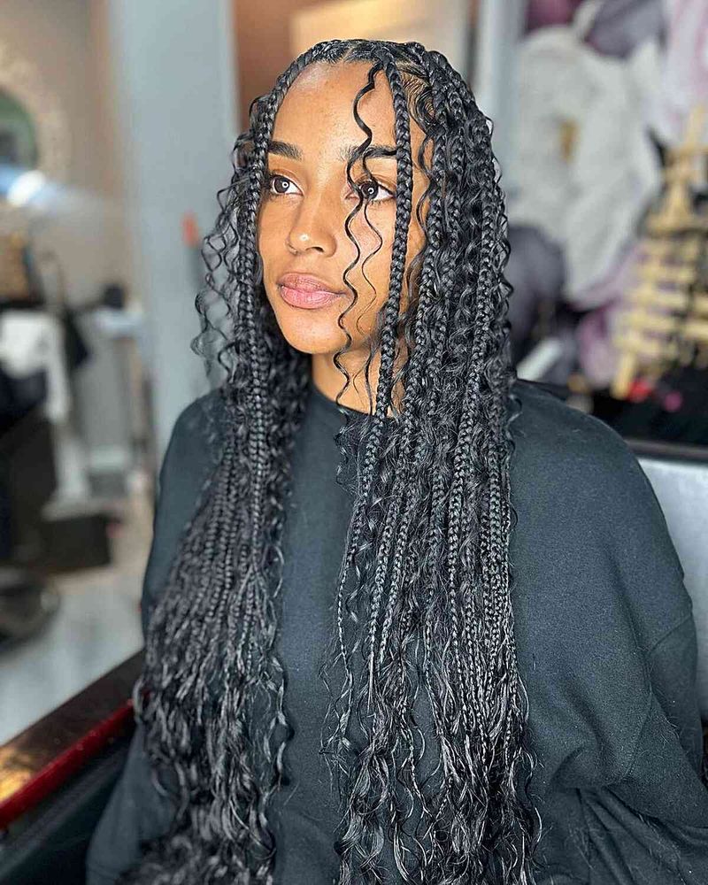 Boho Knotless Braids with Curly Ends