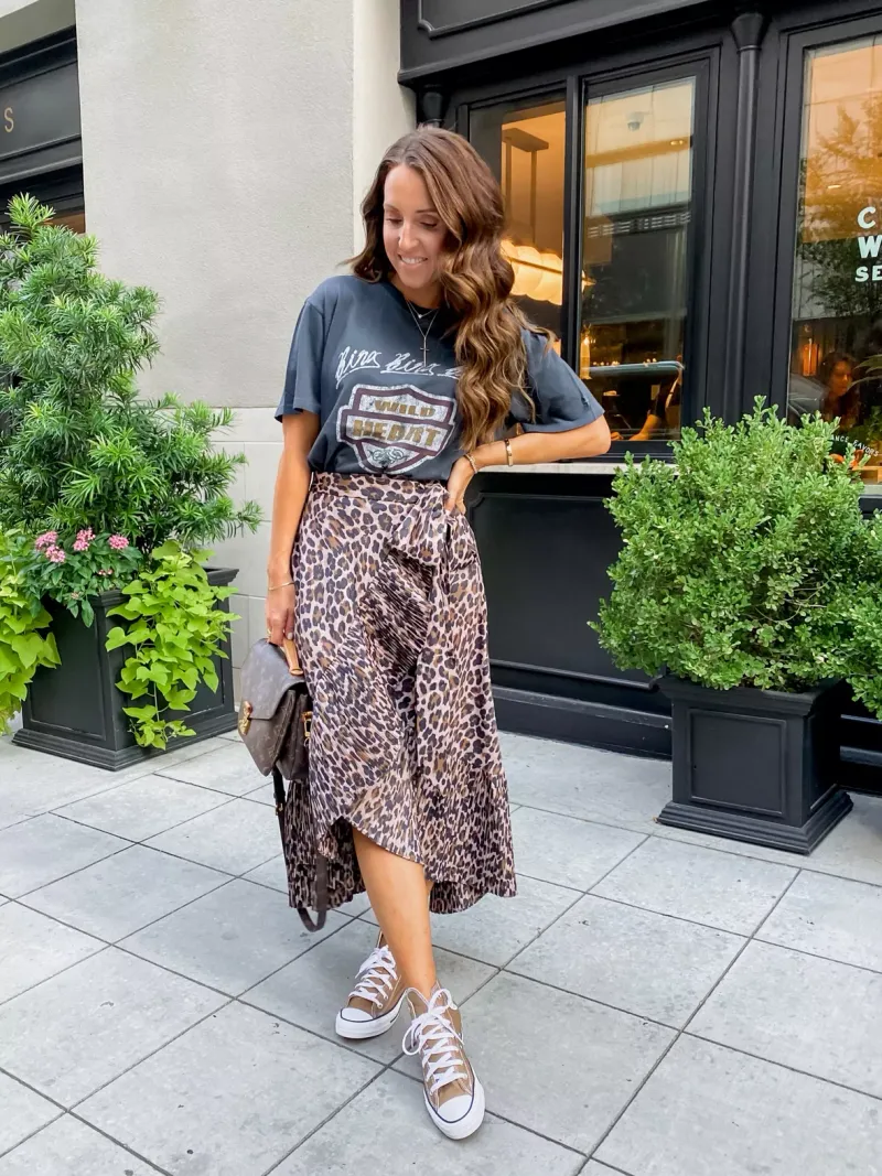 Graphic Tee & Midi Skirt Contrast