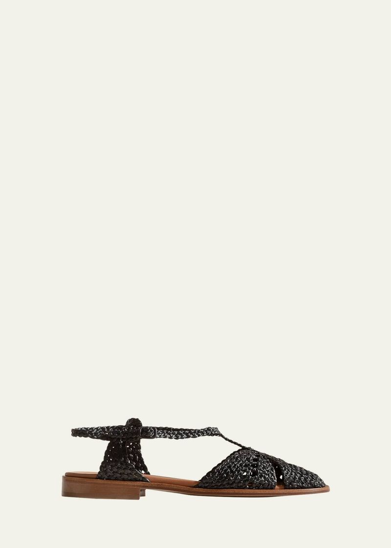 Raffia Ankle-Wrap Flats