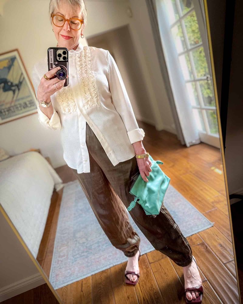 Cigarette Pants + Silk Blouse + Statement Shoes