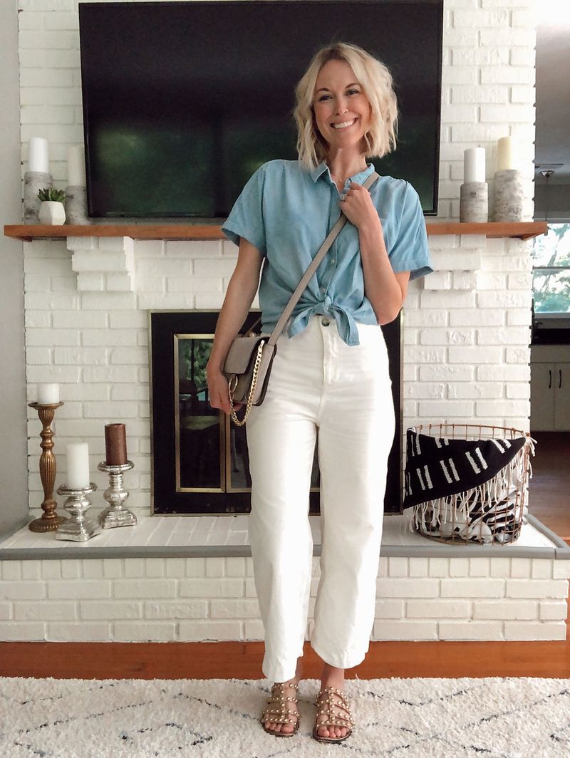 Capri Pants and Tied Button-Down