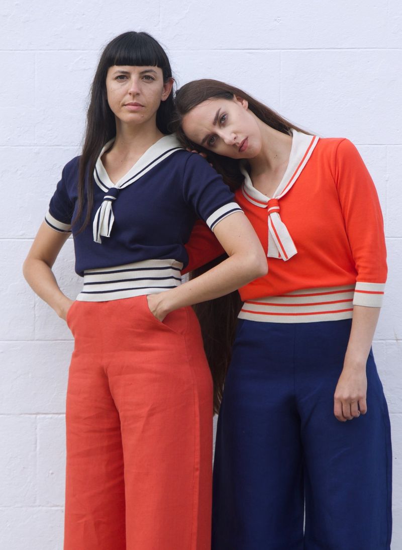 Red Cropped Pants with Striped Sailor Top