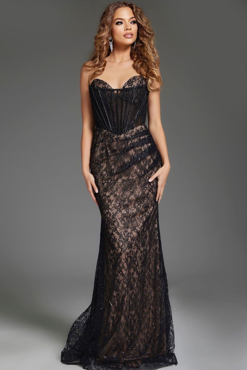 Black Lace Overlay Trumpet Gown