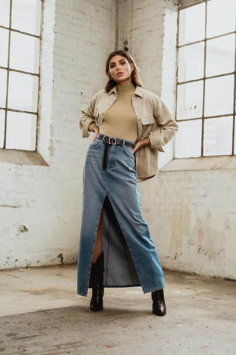 Denim Maxi Skirts Sweep In