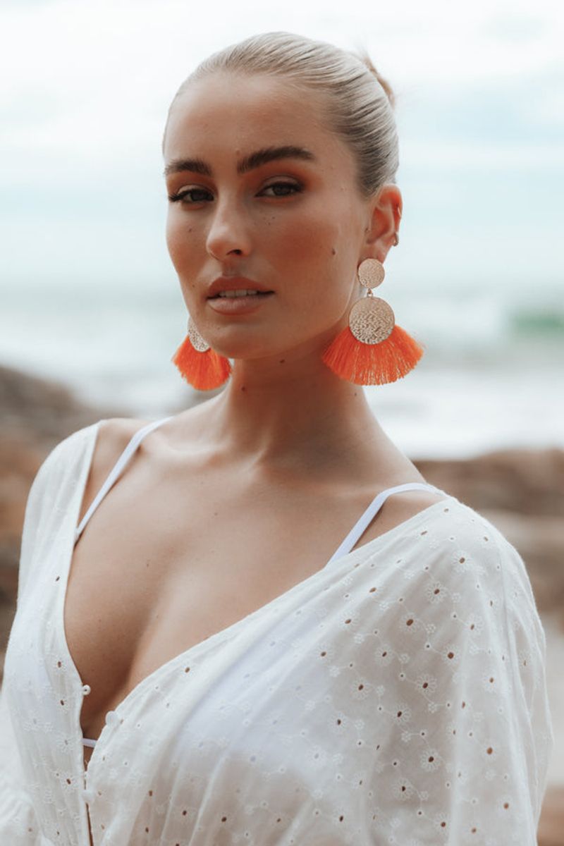 Tassel Earrings and White Dress