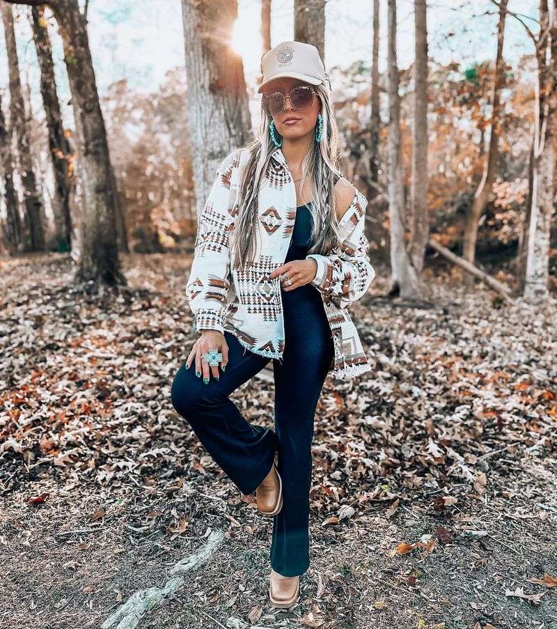 Blue Jumpsuit with Red-Detailed Boots
