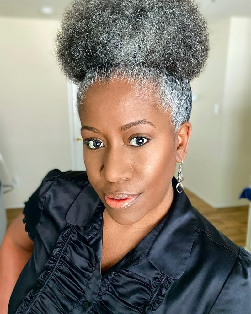 The Stiff Salt-and-Pepper Afro Puff