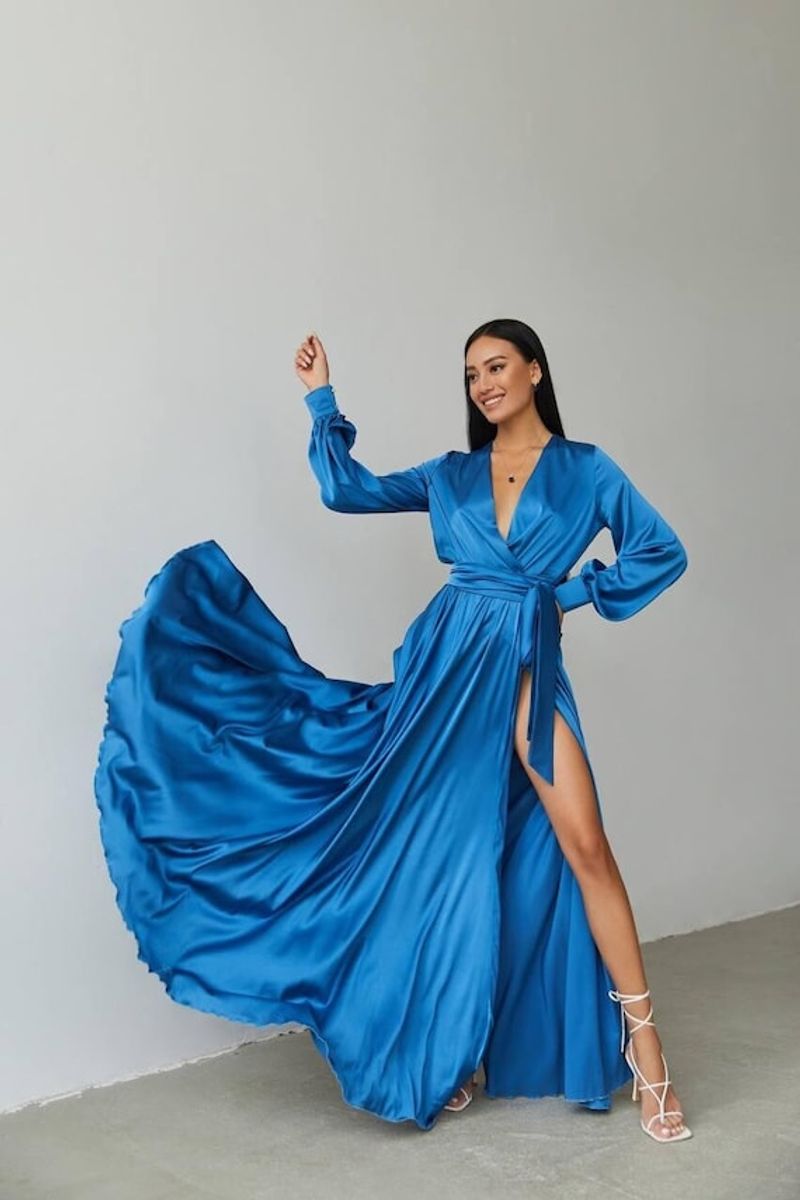 Sapphire Chiffon Grecian-Style Dress