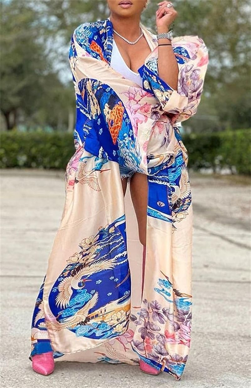 Silk Kimono Dress & Wedge Sandals