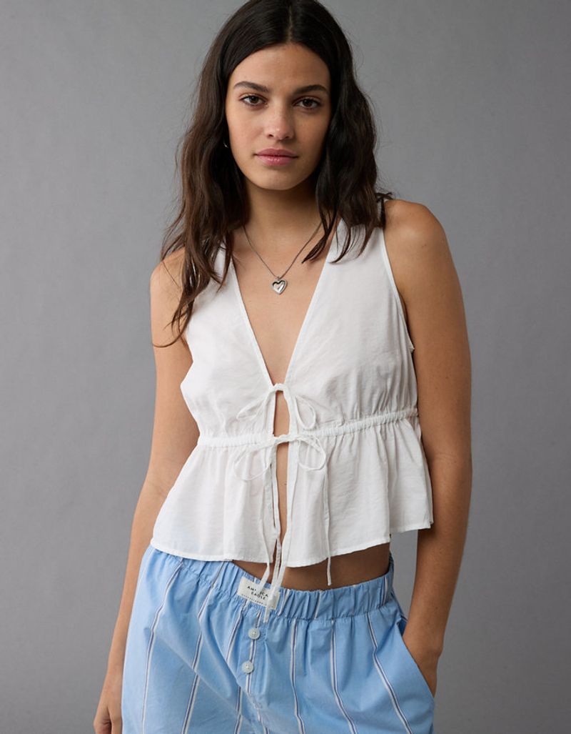 Sleeveless Linen-Blend Tie-Front