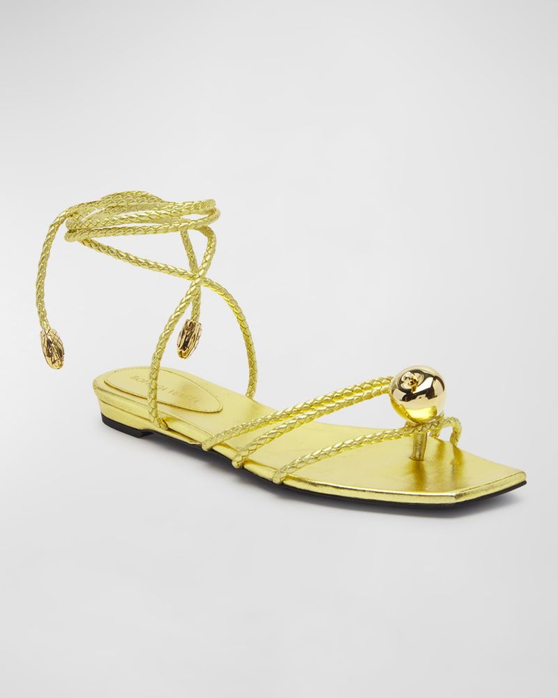 Metallic Ankle-Tie Flats