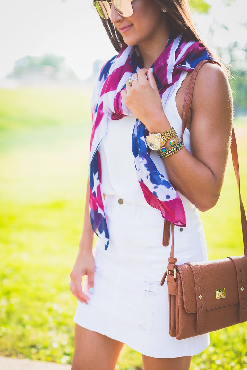 Denim Skirt with Stars-and-Stripes Scarf