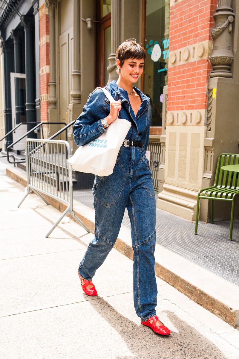 Blue Jumpsuit with Red Belt