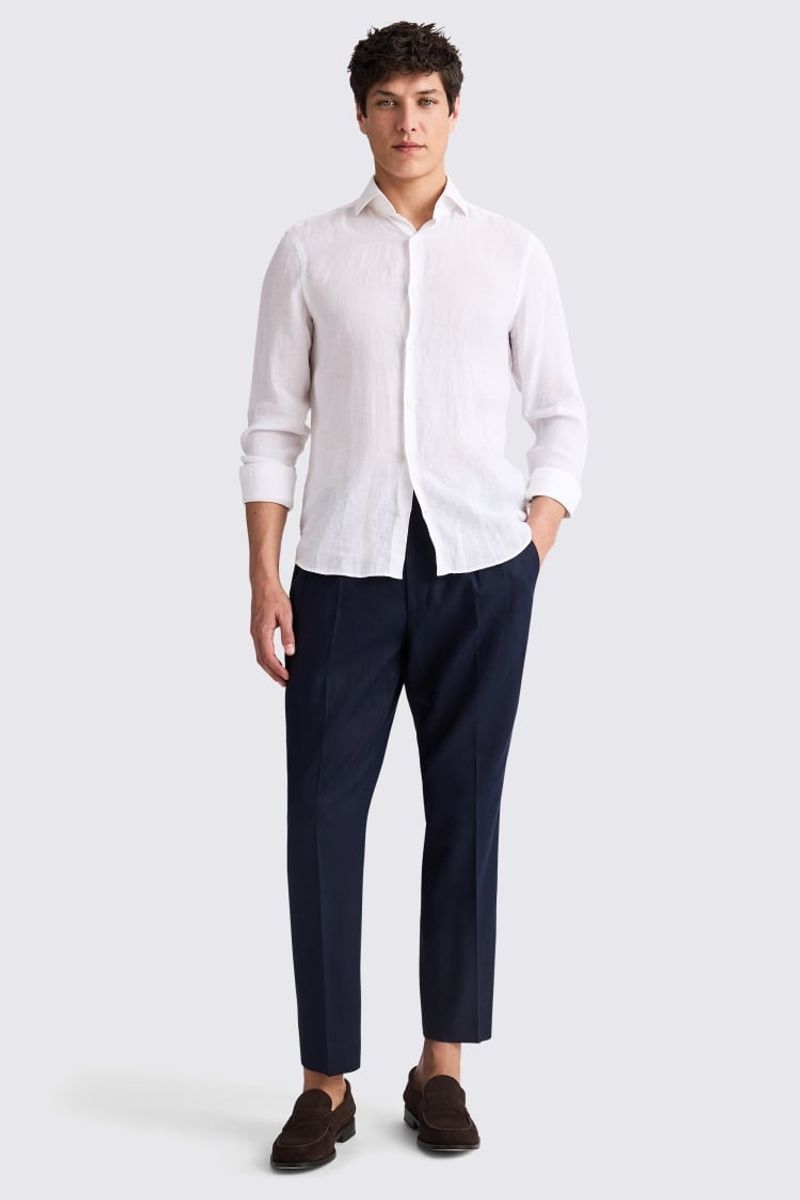 White Linen Shirt with Navy Chinos