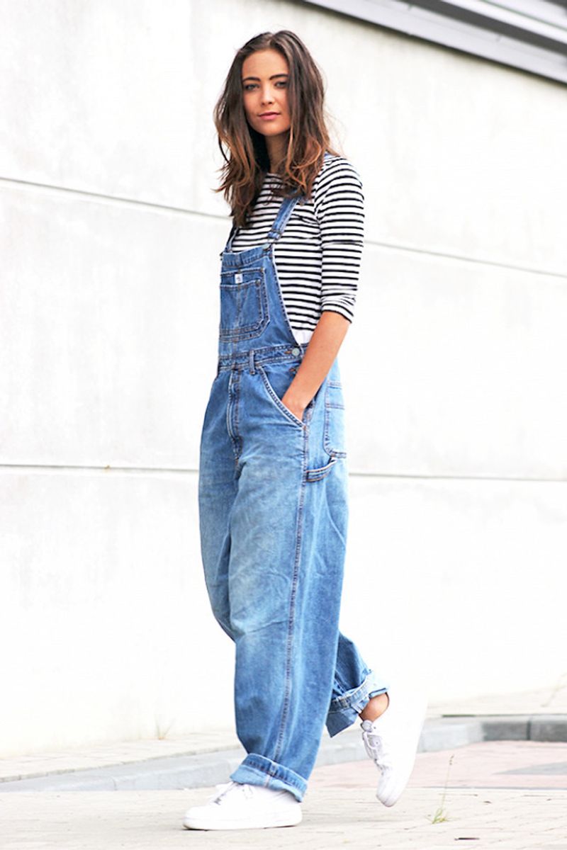 Denim Overalls with Striped Top