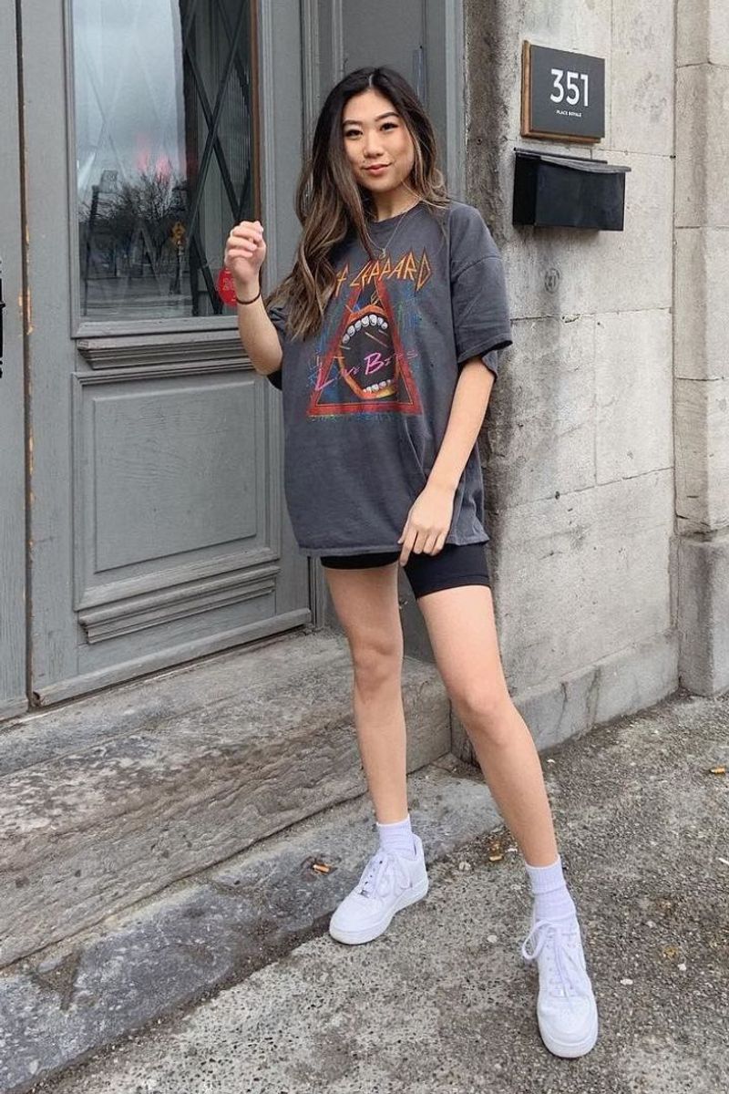 Bike Shorts and Oversized Graphic Tee